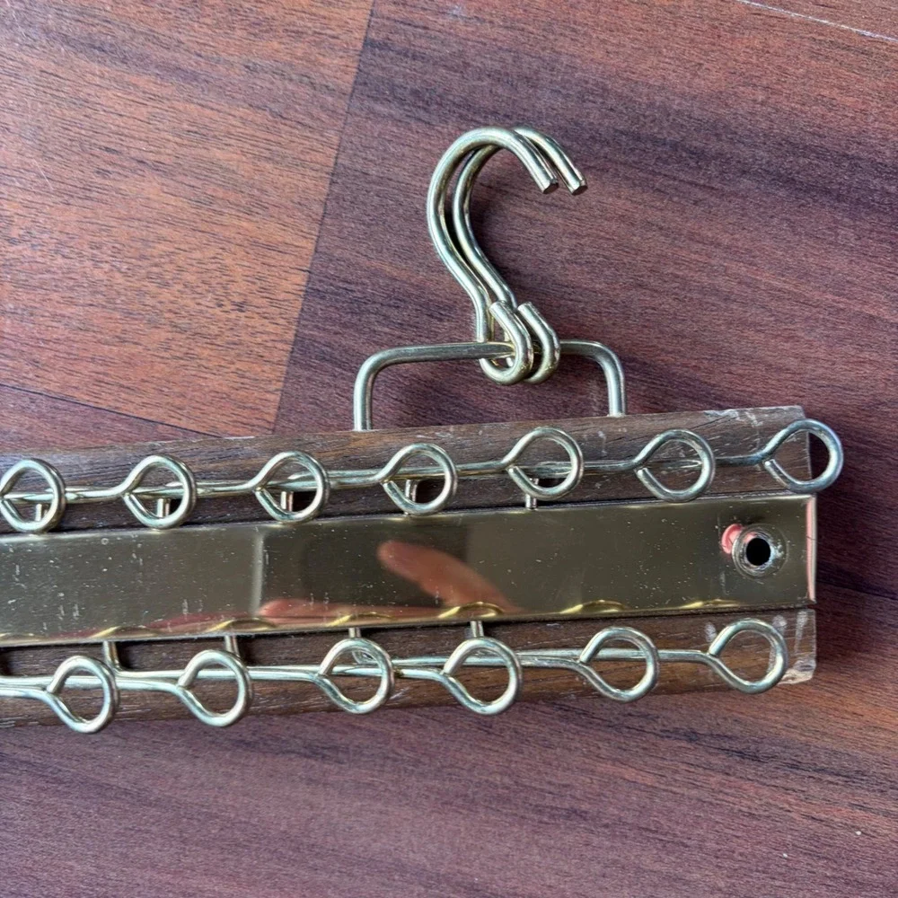 Vintage Crafted with Pride Wood‎ Brass Tie Belt Rack Wall Mount Made in USA